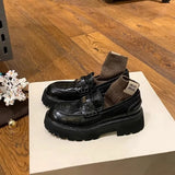 KYLETHOMASW  -  New Patent Leather Chunky Platform Loafers Thick Sole Woman Shoes, Slip on Preppy Casual Zapatos De Mujer,Fashion Лоферы Женские