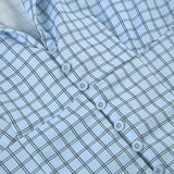 KYLETHOMASW  -  V-neck plaid waist cinched shirt cross-border American slim fit short sleeved single breasted temperament top