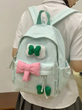 KYLETHOMASW  -  Large Capacity Plaid Cute Bowknot Backpack Lattice Korean Style Nylon Student School Bag Solid Color Lightweight