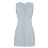 KYLETHOMASW  -  Fashion Simple Solid Slim Fit Office Lady Dresses Button Summer New Trendy Mini Elegant Dresses