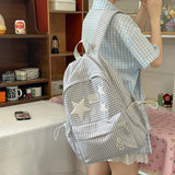 KYLETHOMASW  -  Plaid Star School Backpack Large Capacity Mochila Travel Mochilas Shopper Bag Student Bolsas Feminina Daily Casual Backpacks