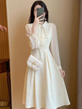 KYLETHOMASW  -  Early Spring Temperament Dresses New Long Sleeved Slim Fitting A Word Dress Thin Advanced Commuting Waist Vestido Women