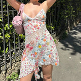 KYLETHOMASW  -  Floral Asymmetrical Sleeveless Dress for Holiday Party French Style Hollow Lace Patchwork A-line Sundress Coquette Robe