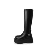 KYLETHOMASW  -  Street Style Autumn Winter Women Knee High Boots Fashion Slip On Platform Heels Concise Long Botas De Mujer