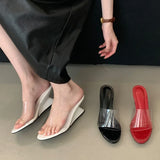 Kylethomasw Pvc Transparent Wedge Slippers for Women Open Toe Summer 2025 Slides Concise Footwear Female Fashion High Heels Sandals Ladies