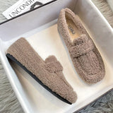 KYLETHOMASW  -  Plus Size 34-43 Women Wool Shoes Winter Warm Cotton Loafers Femmes Lambswool Moccasins Slip On Round Toe Ladies Sheep Fur Flats