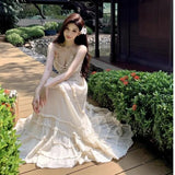 KYLETHOMASW  -  Summer Women Ruffles Designer Korean Fairy Dress Female Casual Fashion Evening Beach Dress Sexy Backless Long Strap Dress