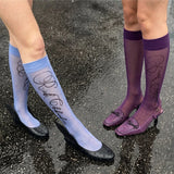 KYLETHOMASW  -  Y2k Retro Hot Girl Short Silk Socks Subculture Pattern Niche Design High Street Ins Ankle Socks New Summer Skirts Calf Socks