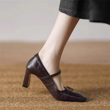 KYLETHOMASW  -  Metal Buckle Decoration Mary Jane Shoes Women Comfortable Leather High Heels Elegant Chunky Heel Women Pumps Zapatos De Mujer