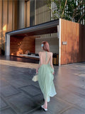 KYLETHOMASW  -  Sexy Backless Strapless Long Dress Women's Summer Vacation Green Loose A-Line Skirt Polyester V-Neck Sleeveless Casual Gown