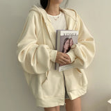 KYLETHOMASW  -  Solid Color Women's Hoodie Jacket Retro Sweatshirt Thick Warm Winter Loose Fit Long Sleeve Top Casual Coat Daily Outerwear