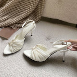 KYLETHOMASW  -  Fashion Women Pink Mesh Ruched High Heel Sandals Ankle Strap Stiletto Heel Open Toe Party Dress Shoes