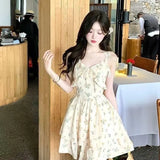 KYLETHOMASW  -  Summer 2PCS Sexy Spaghetti Strap Print Mini Dress for Women Korean Fashion Slim Fit and Slimming Temperament Elegant Dress