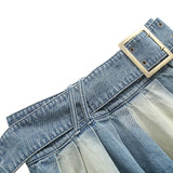 Kylethomasw  -  Y2k Pleated Jean Mini Skirt Women Low Waist Belt Short Dress Female Casual Street Denim Cloth Autumn Design Luxury Skirt