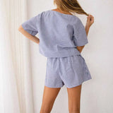 KYLETHOMASW  -  Vintage Plaid 2 Piece Set Front Tie Up Short Sleeve Blouse Shirt Crop Tops + Wide Leg Shorts Women Boho Beach Loose Matching Set