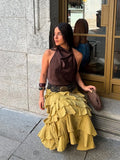 KYLETHOMASW  -  Ruffled Midi Skirt Womens Vintage Flounce Skirt Woman New Fashion Elegant Solid Long Skirts autumn Evening Party Skirts