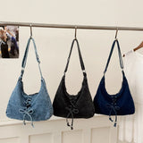 KYLETHOMASW  -  Denim Cloth Bag for Women New Fashionable Lace Up Large Capacity Crossbody Niche Single Shoulder Commuting Bags