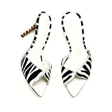 KYLETHOMASW  -  Ladies  Zebra Stripes V Cut Point Toe Backless Mules Thin Stiletto Slides Women Slip On Animal Print Sandals Designer Heels