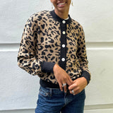 KYLETHOMASW  -  Leopard Print Cardigan Autumn O Neck Long Sleeve Button Down Sweater American Retro Streetwear Y2k Knitwear Coat Women Outwear