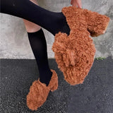 KYLETHOMASW  -  White Teddy Curly Fur Shoes High Heels Women's Winter with Velvet Outer Wear Thick Heels Mary Jane Single Shoes