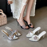 KYLETHOMASW  -  Luxury Rhinestones Women Super High Heels Pumps Shoes Female Slides Fashion Round Toe Party Sexy Ladies Thin Heels Shoes