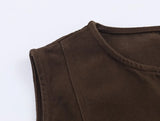 KYLETHOMASW  -  French Fashion Blogger Vintage Single Breasted Vest Top High Street Elegant Brown Minimalist Denim Vest Woman Clothing