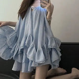 KYLETHOMASW  -  Japanese Cute Irregular Suspender Dresses Loose Irregular Pleated Versatile Fashion Sweet Dress Goddess Gentle Vestido