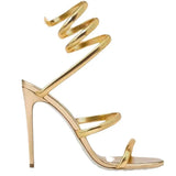 KYLETHOMASW  -  Metal Gold Snake-Shaped Wrapped Ankle Sandals Woman Summer 2025 Sliver Open Toe High Heels Wedding Bridal Shoes Luxury Pumps