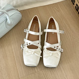KYLETHOMASW  -  Summer Butterfly-knot Flat Mary Jane Women Comfort Soft Sole Ladies Elegnat Square Toe Dress Ballets Shoes