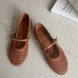 KYLETHOMASW  -  Spring New Women Flat Shoes Fashion Weave Round Toe Ladies Casual Mary Jane Shoes Soft Flat Heel Casual Single Shoes