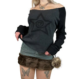 KYLETHOMASW  -  Retro personality contrasting wide neck casual knit shirt for spicy girls, loose and versatile top for the street