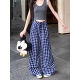 Kylethomasw   -  Streetwear Multi-button Loose Casual Pants Women 2024 Summer New Korean Contrast Color Plaid All Match Wide Leg Pants