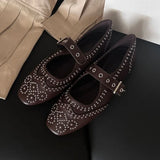 KYLETHOMASW  -  Retro Rivet Mary Jane Shoes Women Fashion Belt Buckle Round Toe Ballet Flats Comfortable Soft Sole Flat Shoes Zapatos De Mujer