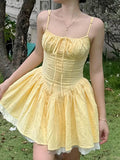 KYLETHOMASW  -  Fashion French Chic Solid A-Line Dresses Summer Sweet Slim Fit Folds Camisole Dress Elegant