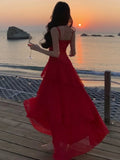 KYLETHOMASW  -  Summer Red Womens Dresses Elegant Spaghetti Strap Sleeveless Ruffles Birthday Party Long Dress Holiday Prom A-Line Vestidos New