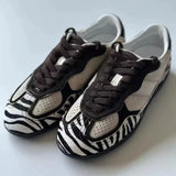KYLETHOMASW  -  Autumn New Zebra Stripes Flats Sports Shoes Women Leather Patchwork Breathable Sneakers Casual Lace Up Comfort Running Shoe