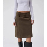 KYLETHOMASW  -  Fashion Women's Knee Length Skirt With Belt Temperament Office Lady A-Line Skirts High Waisted Slim Versatile Faldas 936P