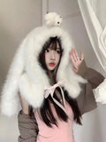 KYLETHOMASW  -  Sweet Hot Girl Three-dimensional Doll Faux Fur Hat Women's Autumn and Winter Cute Bear Rabbit Ears Hat Female Trendy Accessories