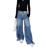KYLETHOMASW  -  Women Y2K Street Creative Denim Jeans Arrival Layering Solid Color Wide Leg Long Denim Trousers Loose Fit Ladies Casual Pants