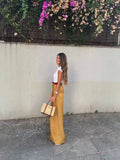 KYLETHOMASW  -  Minimalist Gold Satin Wide Leg Pants Women's French Office Ladies Lazy High Waist Loose Pants Trousers Women