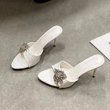 KYLETHOMASW  -  Luxury Rhinestones Women Super High Heels Pumps Shoes Female Slides Fashion Round Toe Party Sexy Ladies Thin Heels Shoes