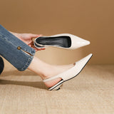 KYLETHOMASW  -  Delicate Red Shiny Leather Sandals Woman Slingback Low Heels Shoes Ladies Party Brides Tacones Mujer Pointed Toe Flats Sandalias