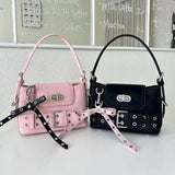 KYLETHOMASW  -  Sweet Korean Lady Style Pink Suede Handbag Straps Belts Bows Mini Storage Bags Mobile Phone Bags Women's Bag Tote Bag
