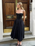 KYLETHOMASW  -  Elegant Spaghetti Strap Dress Women French Retro Party Slim A Line Solid Dress New Summer Off Shoulder Lady Vestidos
