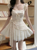 KYLETHOMASW  -  French Style Elegant Faux Two-piece Dress Fashion Design Party Outfits Summer New Floral Bow Splicing Puffed Waist Dresses