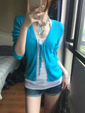 KYLETHOMASW  -  Harajuku Lace Up Cardigan Women Long Sleeve Blue Knit Sweater Y2k Japanese Vintage Tops 2000s Streetwear Cardigans Coat