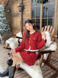 KYLETHOMASW  -  Sweet Hot Girl Christmas Suit Women's Autumn O-neck Long-sleeved Coat High Waisted A-line Skirt Two-piece Set Female Clothes