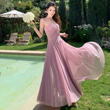 KYLETHOMASW  -  Autumn French Luxury Fashion Elegant Evening Gown Women Backless Tulle Pure White Thin Strap Long Dress Formal Occasion Clothing