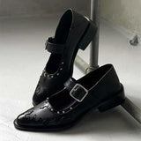 KYLETHOMASW  -  High Quality Leather Women Shoes Sexy Pointed Toe Metal Buckle Mary Jane Shoes for Women Punk Black Elegant Woman Heeled Shoes