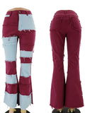 KYLETHOMASW  -  Y2k Patchwork Jeans Women Casual All-match Zippper Pockets Button Flare Denim Trousers Female 2025 Spring Summer Lady Streetwear